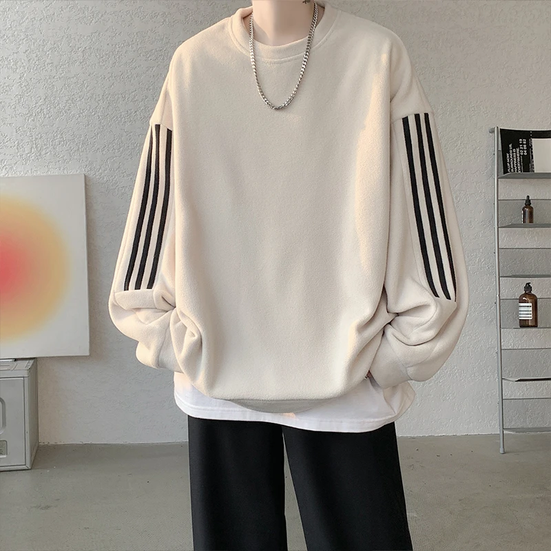 条纹秋冬冬季长袖青少年打底卫衣免烫不起球厚款圆领