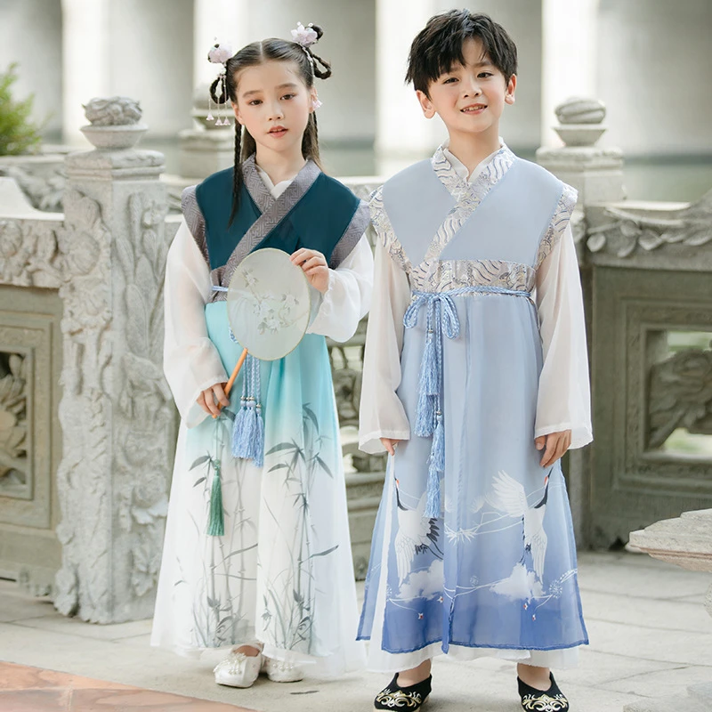 汉服男童夏儿童古装风小学生国学服夏装宝宝唐装中国风超仙春秋