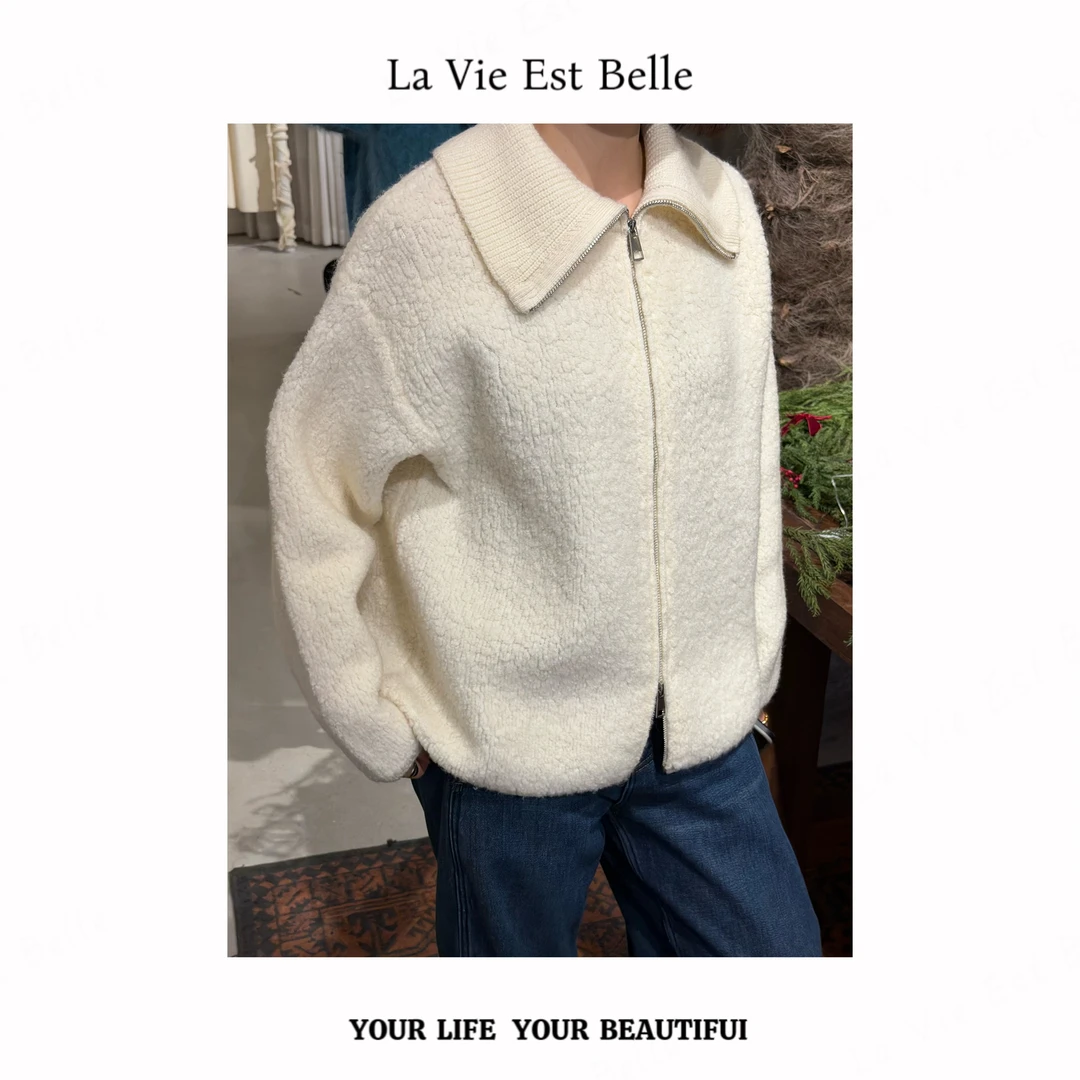 【海盐芝士】高克重600G绵羊毛拉链厚款翻领冬季长袖短外套SY-W114