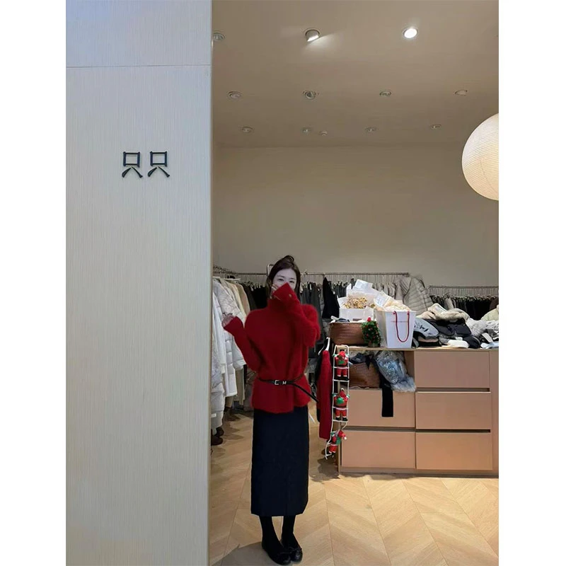 2025秋冬季新款修身显瘦网红穿搭时尚上衣气质收腰a字半身裙套装