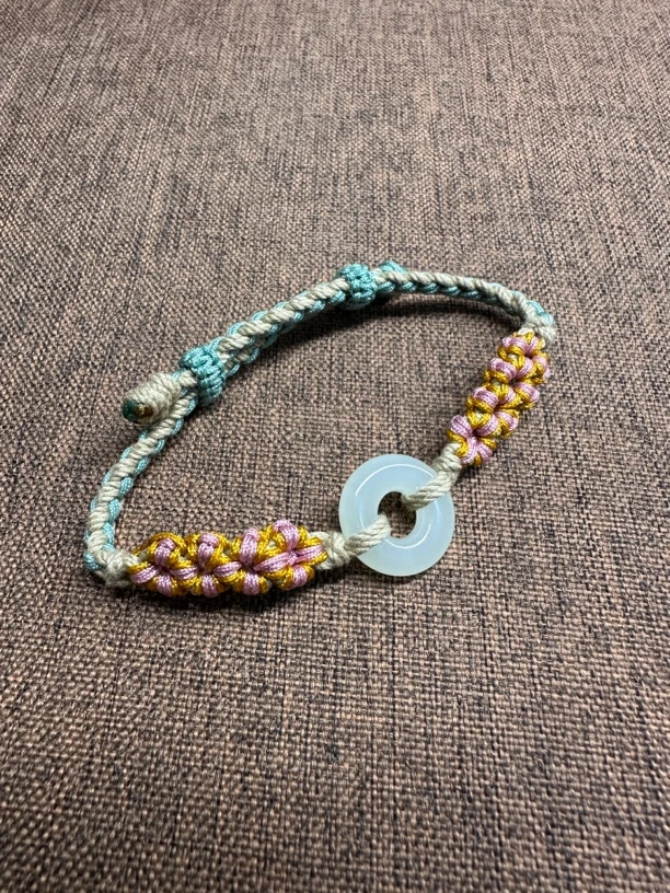 和田玉新疆且末青白料三圆平安扣手工编织中国风吉祥如意时尚手绳