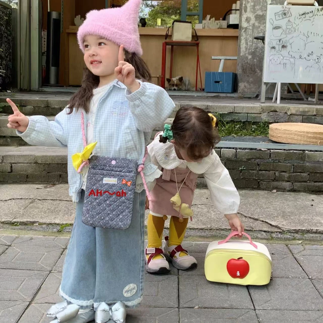 【鹿小冉】韩版蓝色裤脚碎花牛仔直筒裤73729