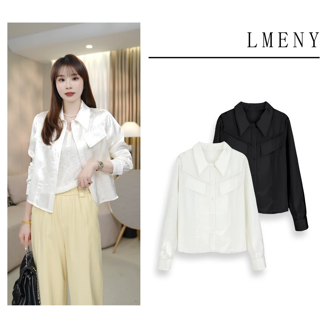 LMENY【清】柔光月夏~短款立体剪裁通勤显瘦醋酸衬衫外套25AC011