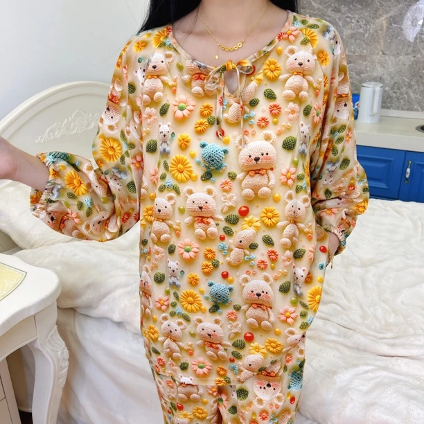 2025新款5D小熊夏季中袖宽松可爱家居服睡衣套装