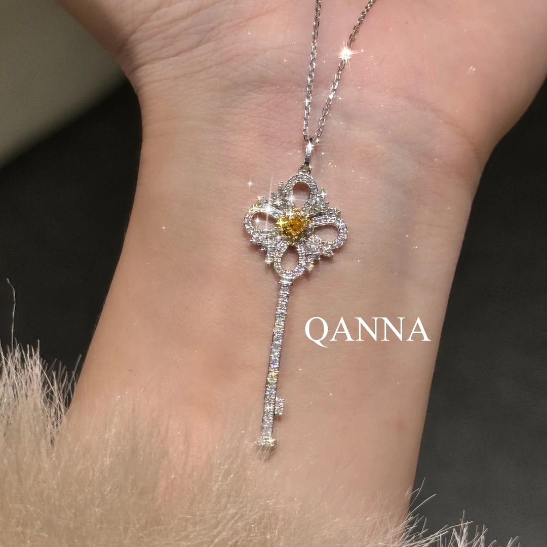 QANNA【维多利亚】【黄钻烟花钥匙】轻奢时尚钥匙钻石锁骨链项链AF