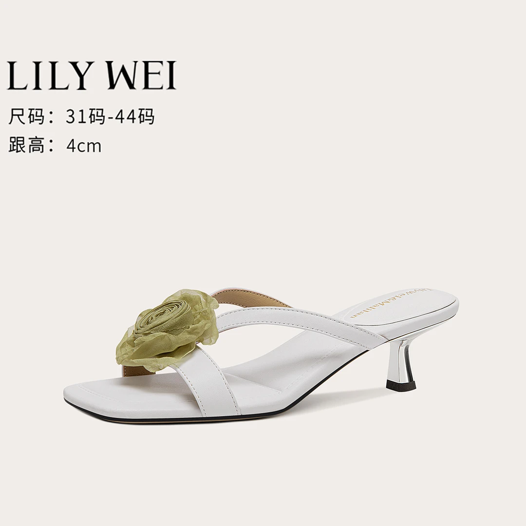Lily Wei【心禧】绝美花朵小跟凉鞋女度假风凉拖鞋外穿小码313233