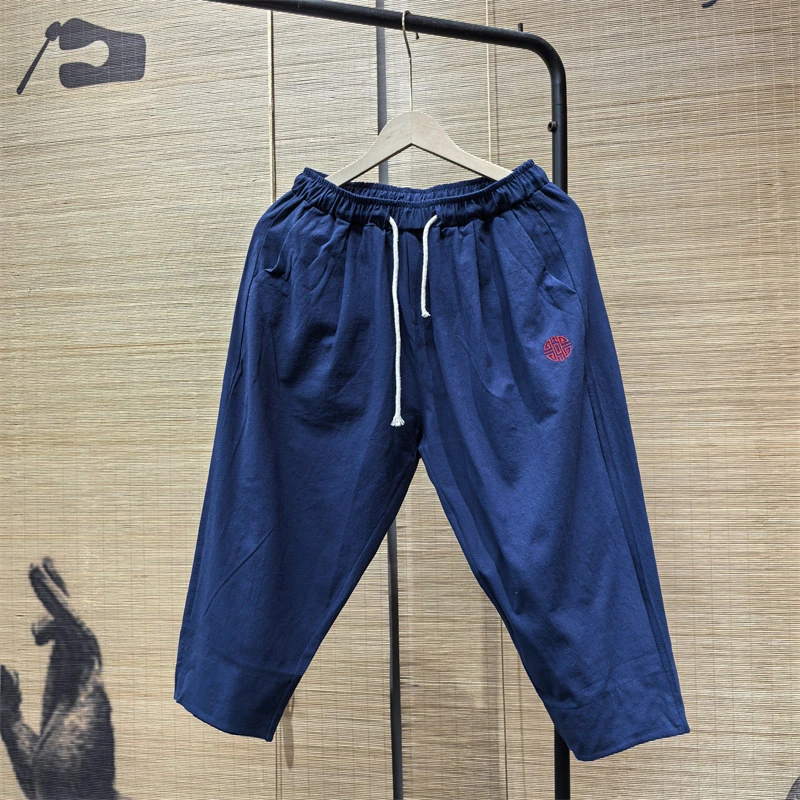 25A12C1中国风棉麻清爽透气七分裤夏季ins潮流宽松男士大码休闲裤