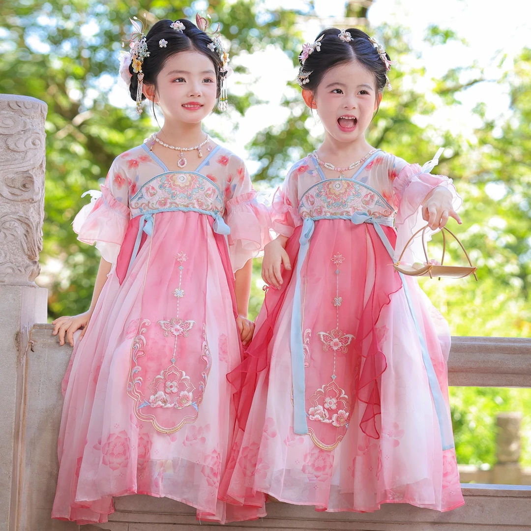 SL3506汉服女童夏季中国风连衣裙2025新款女孩古风唐装儿童公主裙