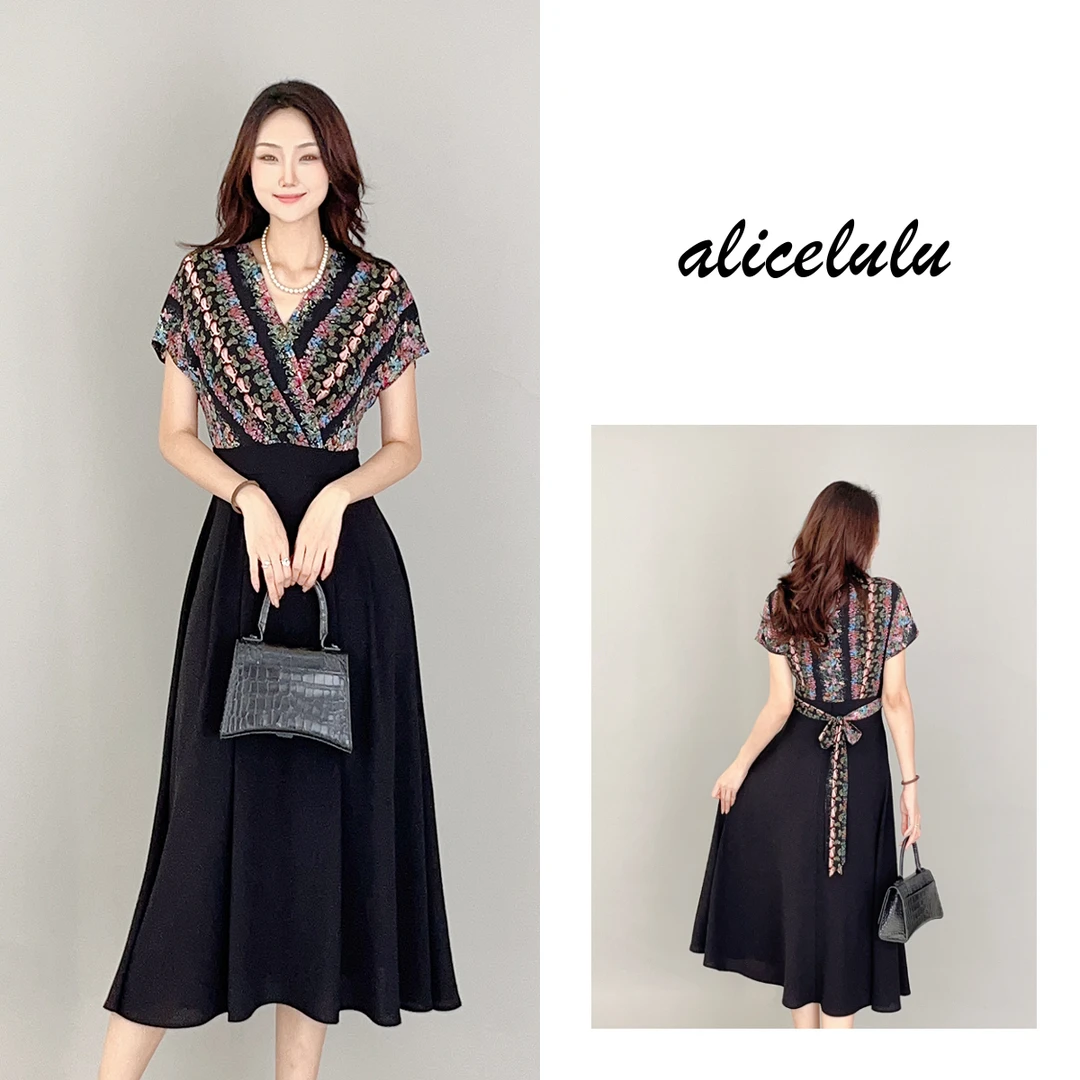 5alicelulu“繁花意趣”连衣裙优雅轻盈时髦拼接S2138690Q