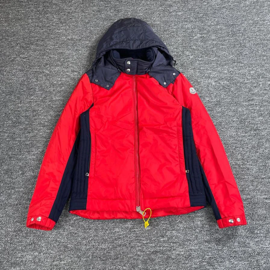 95新 MONCLER 7099/Moncler 红蓝拼色贴饰连帽羽绒服外套/4码/95