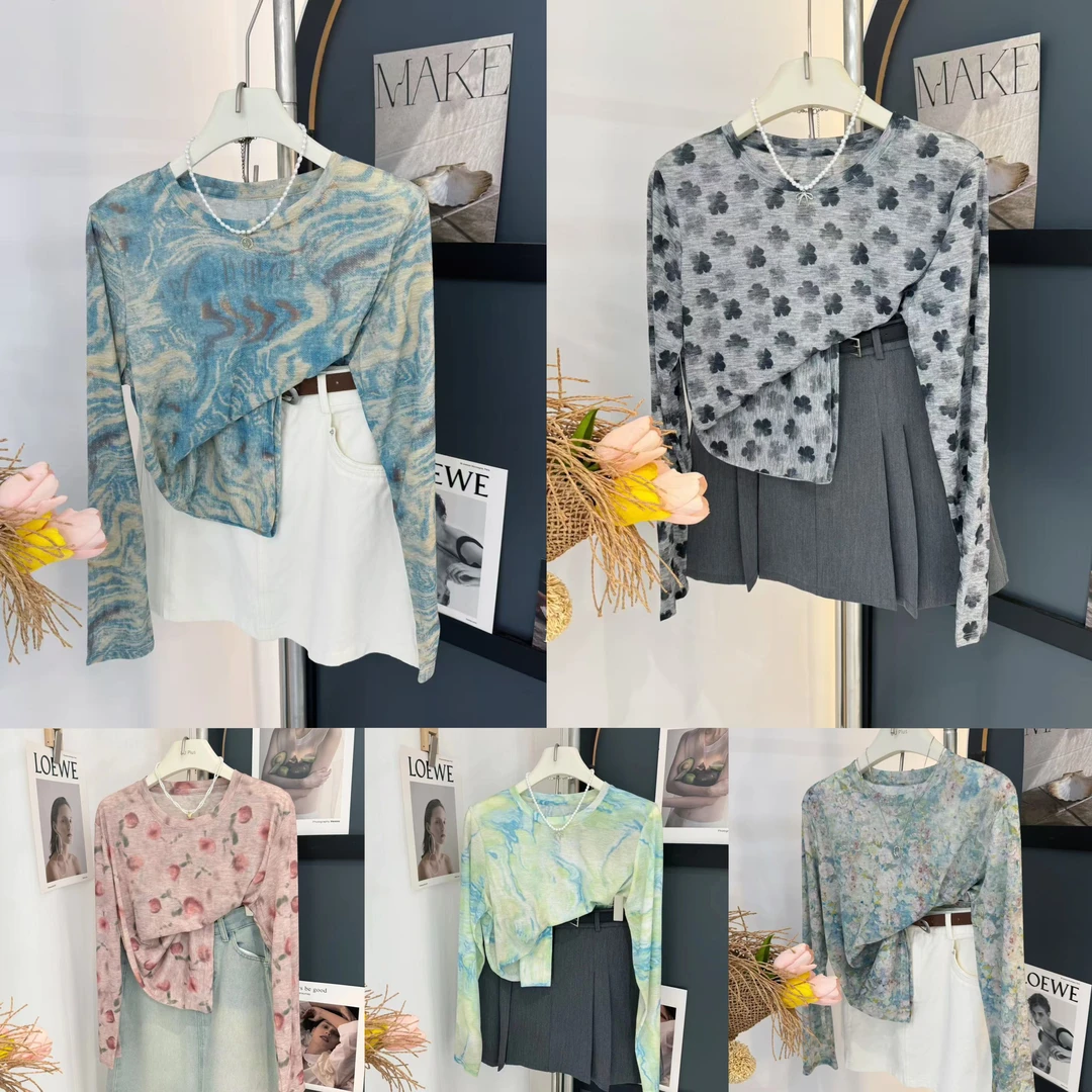 莱赛尔长袖圆领套头女2025年秋季新款宽松针织撞色上衣潮