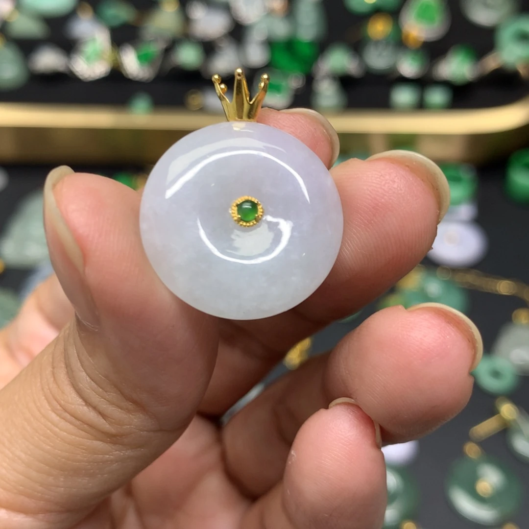 吊坠(不含链)18K金镶嵌翡翠有纹裂