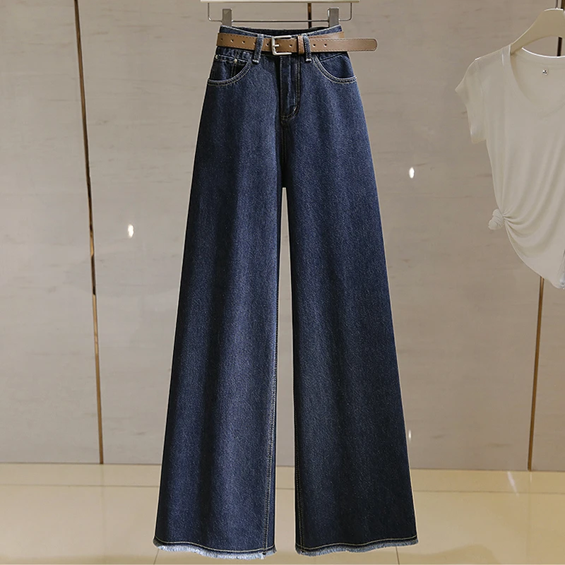 culv复古高腰阔腿牛仔裤女2025春季新款梨型身材宽松显瘦毛边裤子