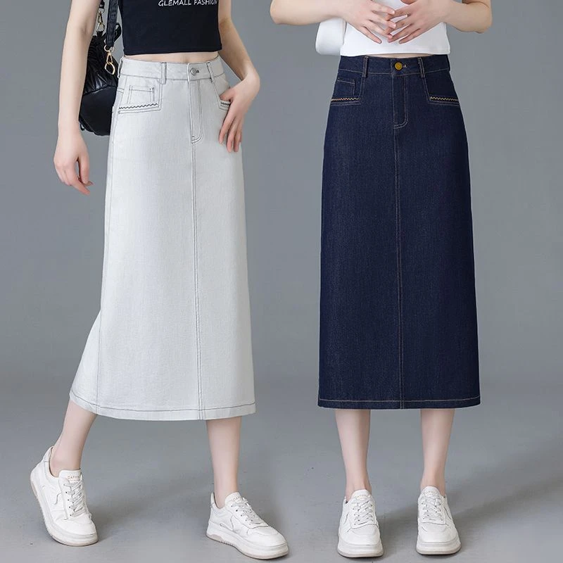 天丝牛仔半身裙2025春夏新款中长款宽松显瘦大码a字包臀一步裙子