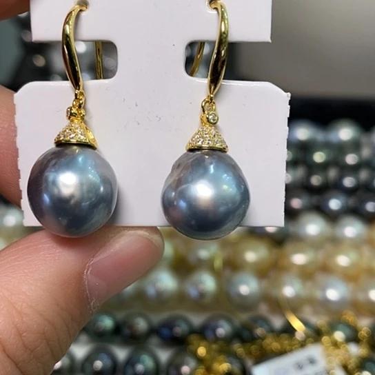 海水珍珠耳饰银S925镶嵌13