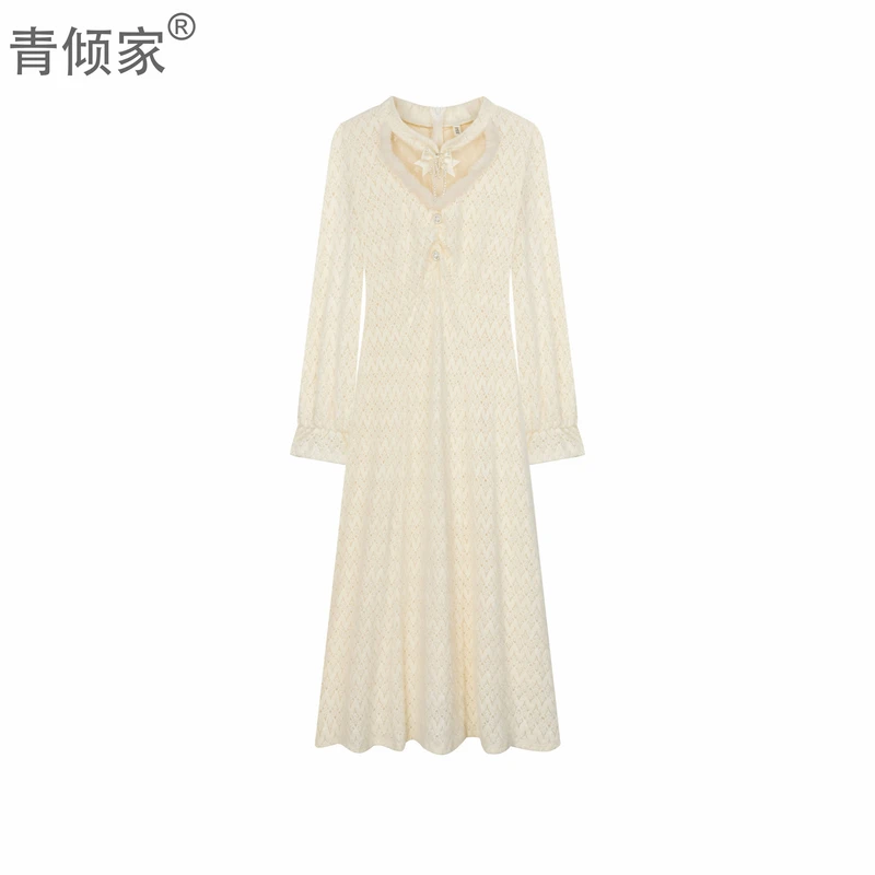 【新年新衣】秋冬优雅温柔重工浮雕立体绒感蕾丝磨毛连衣裙