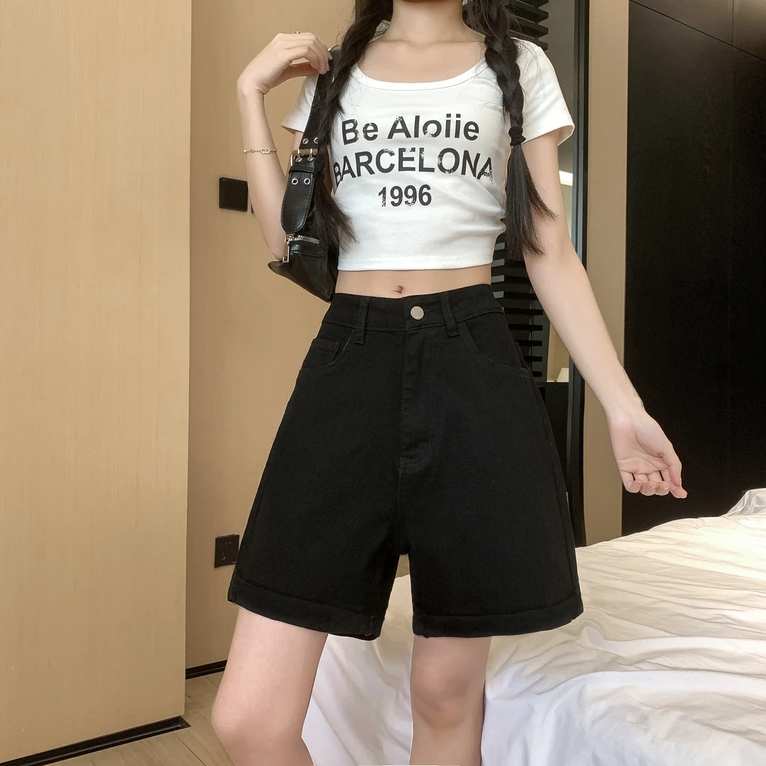 大码短裤女2025A字版型夏季新款高腰阔腿裤中式风韩版透气高弹