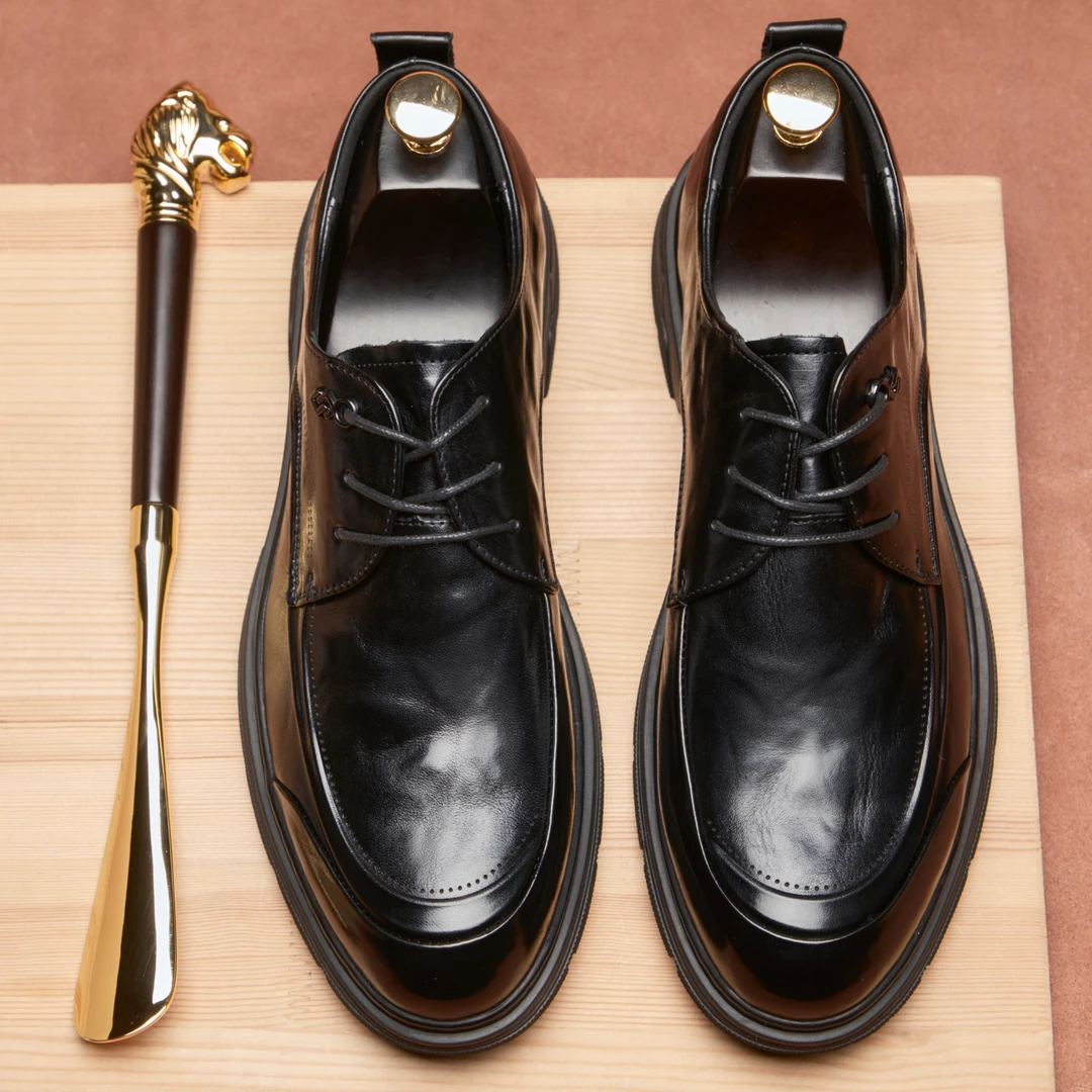 纪诗哲皮鞋男商务休闲英伦风正装结婚软皮软底牛皮黑色系带男鞋