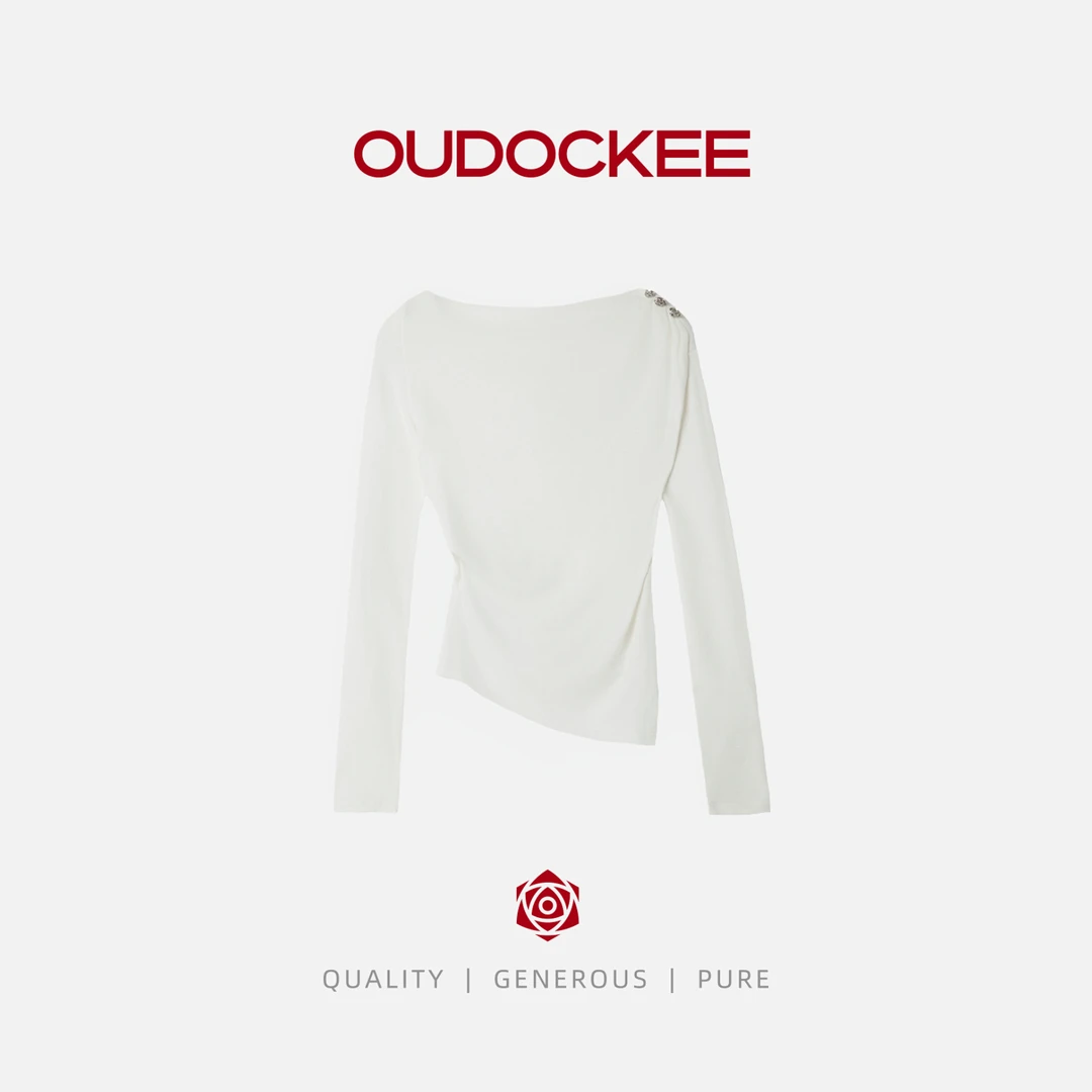 OUDOCKEE 鸥鸥【棉】苏妲己 时尚气质纯色一字肩长袖 T2501F116T