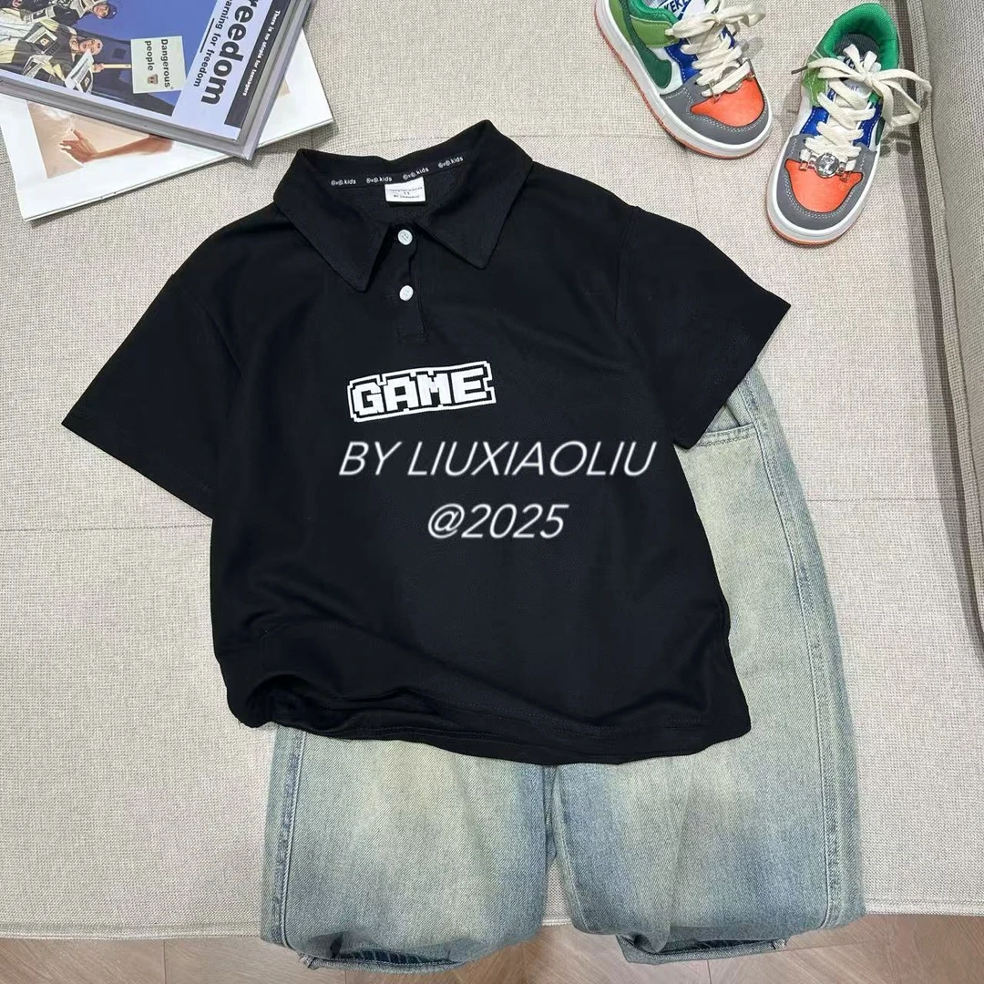 BY LIUXIAOLIU【跳格子】韩版潮流时尚百搭夏季儿童短袖7143