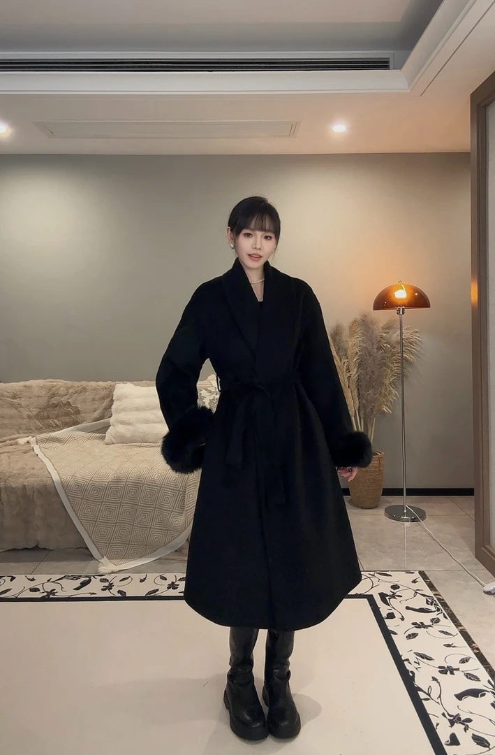 【好好专属】COCOBSG黑色冬韩版气质百搭休闲款慵懒羊毛大衣外套