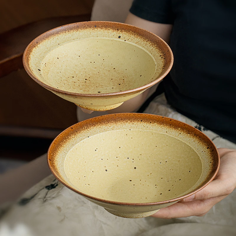 小悠家〖复古做旧感〗高颜值特色高脚面碗手工粗陶斗笠碗日式拉面碗