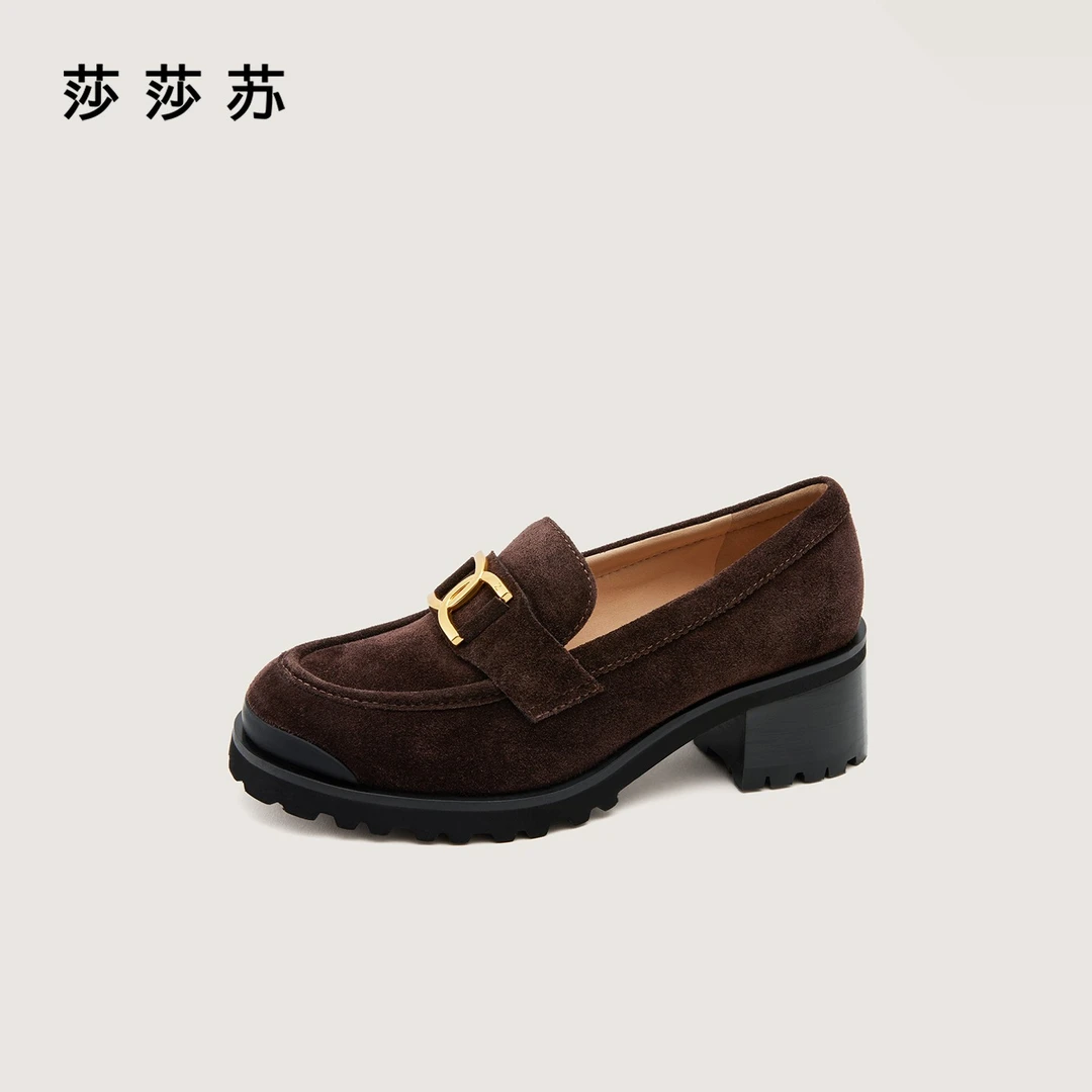 【锁链结】莎莎苏2025年秋季新款软底英伦风咖啡色乐福鞋ZA65514-41