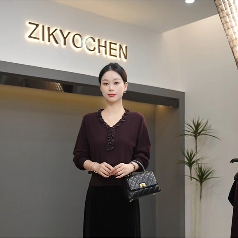 ZIKYOCHEN2025秋季新款羊毛打底衫气质轻奢T恤显瘦高级感上衣女