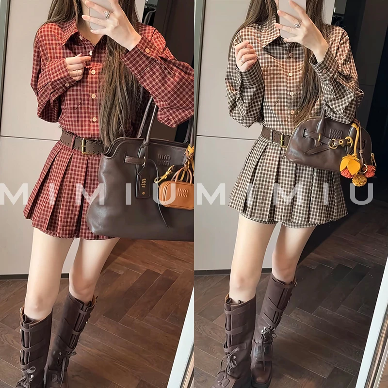 【mimius】七七 轻奢减龄高级感翻领收腰格子连衣裙（含短裤）G08064