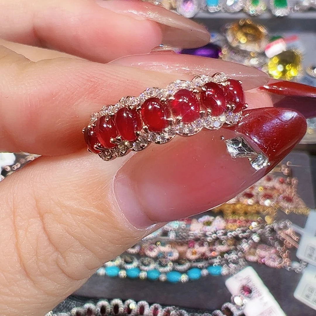 银S925镶嵌红宝石珠宝奇石