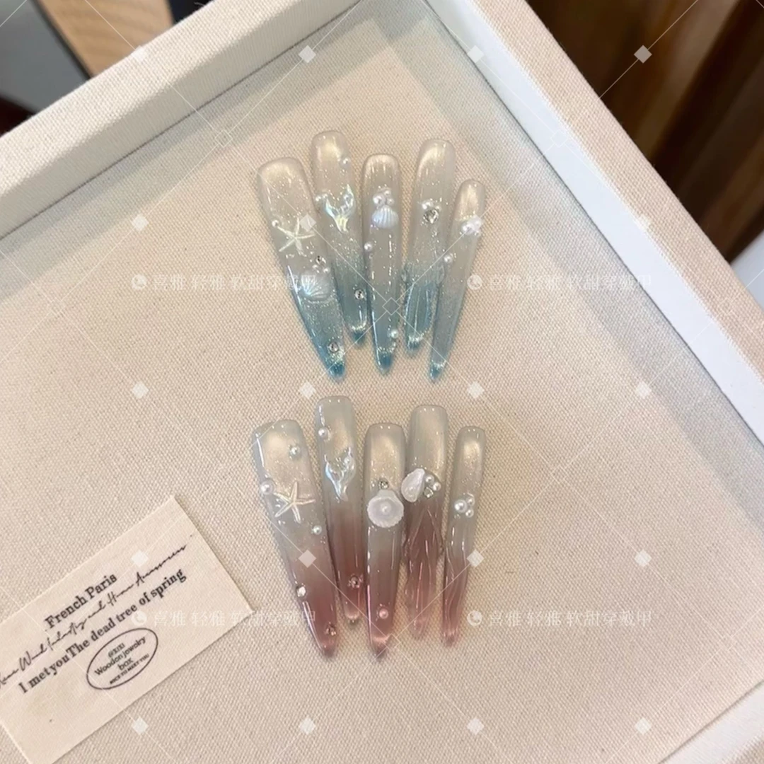 【银汐人鱼谣】5.5cm长甲 纯手工穿戴甲 默认微瑕