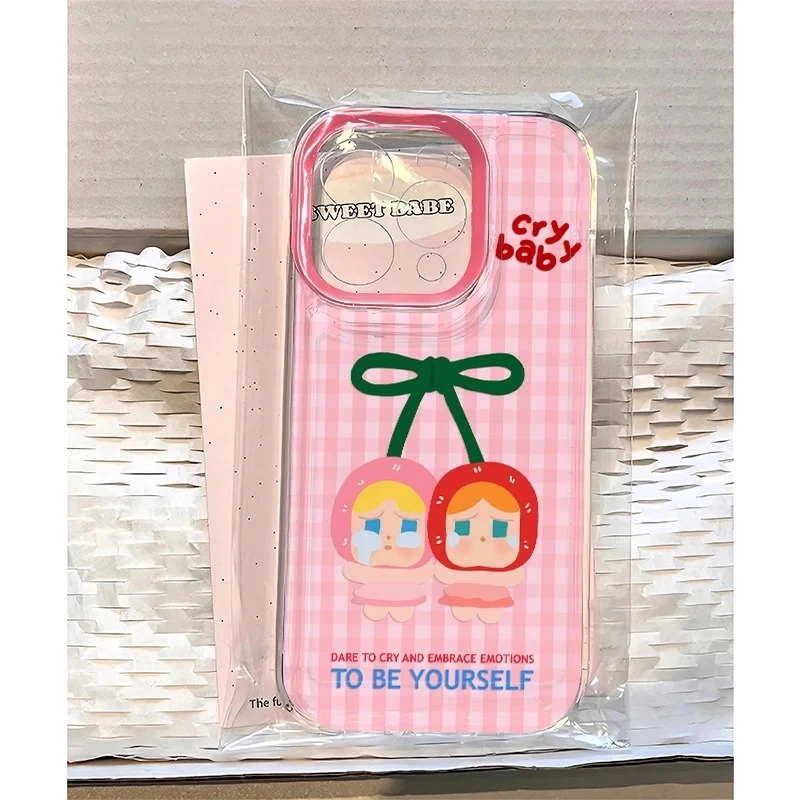 可爱格纹哭娃适用苹果16手机壳新款华为小众vivo高级小米OPPO防摔