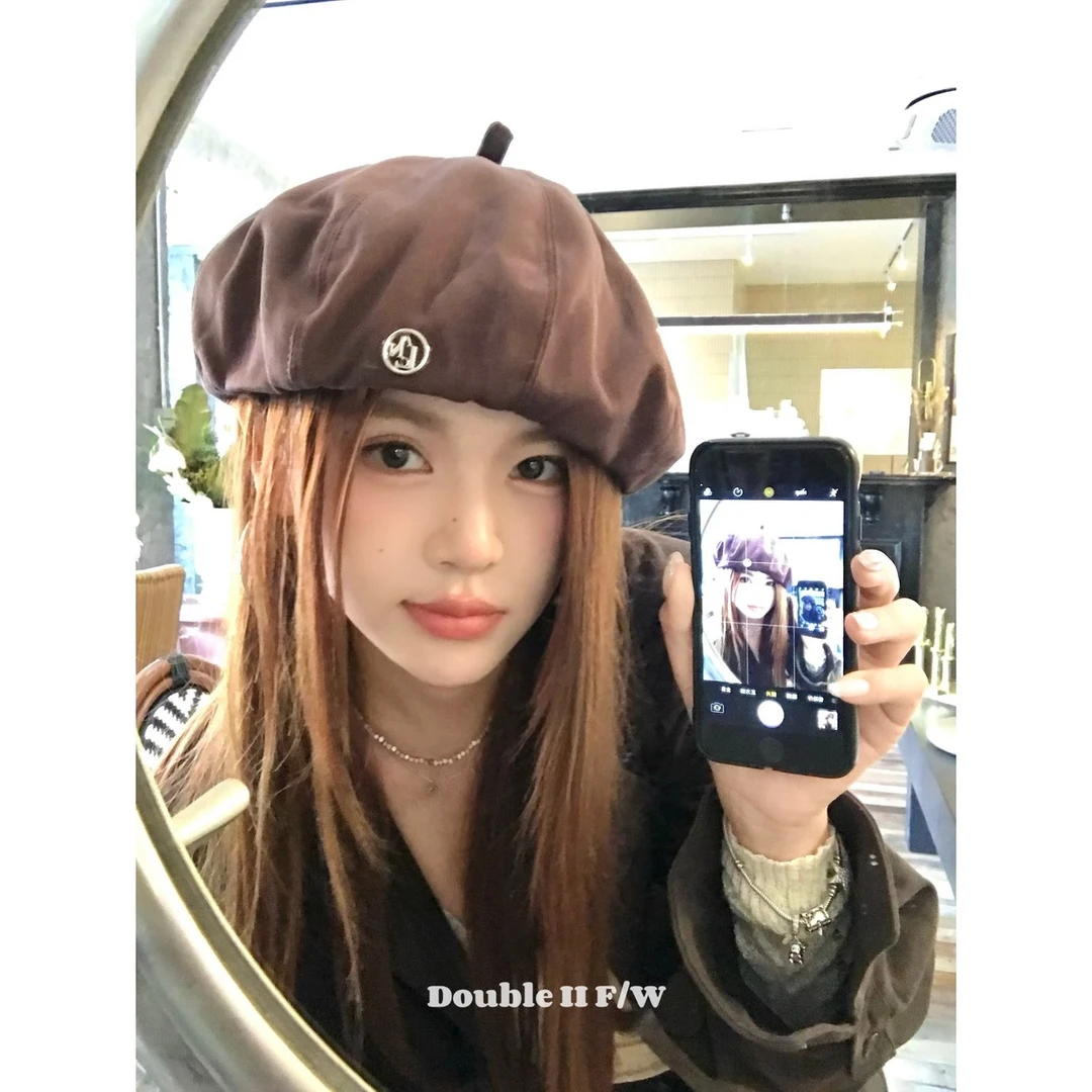 Double i i 甜美可爱南瓜贝雷帽子女显脸小八角帽凹造型画家帽