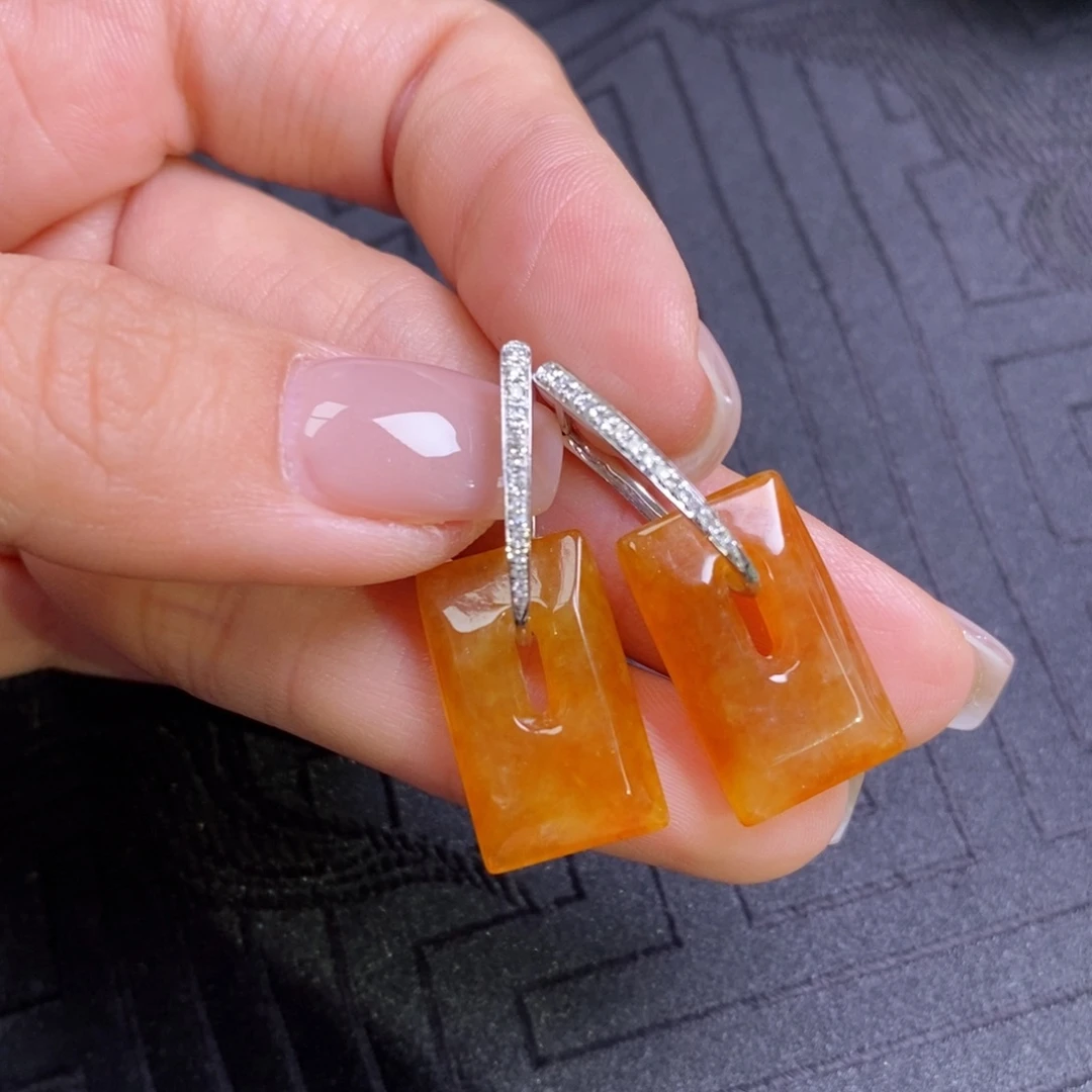 翡翠18K金镶嵌耳饰红翡方糖➕经典款耳包