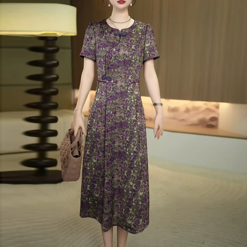 新中式国风改良版旗袍连衣裙女2025夏新款妈妈气质显瘦减龄中长裙