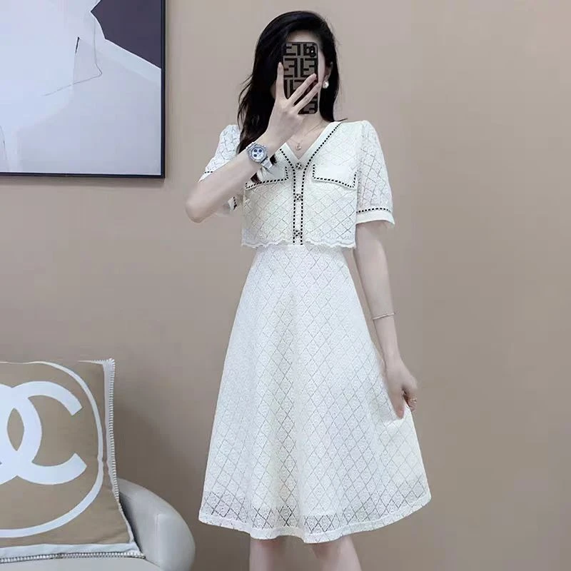 C16【专属】设计感短袖蕾丝高级感小香风连衣裙RS-BFL23B2322