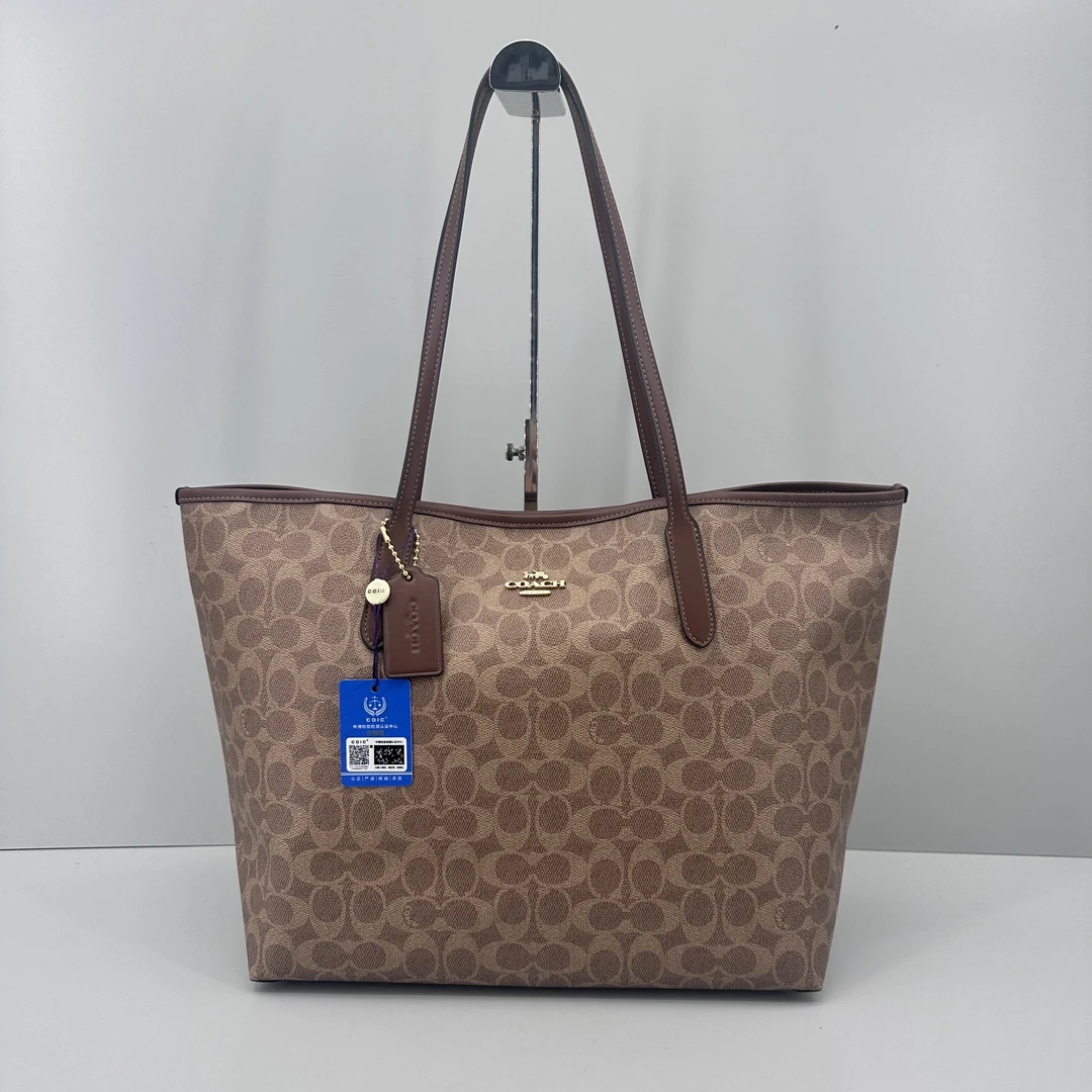 99新 COACH/蔻驰 city33棕拼老花托特包33*29*15cmME071608