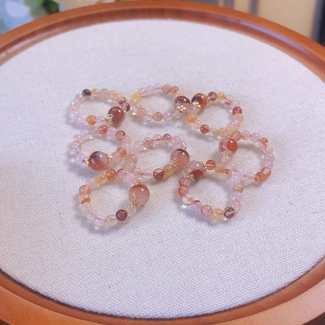 水晶戒指未镶嵌红胶花顶珠