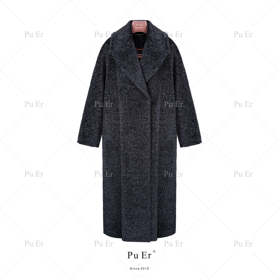 【寂静影灰】长款苏丽贝贝羊驼绒翻领大衣