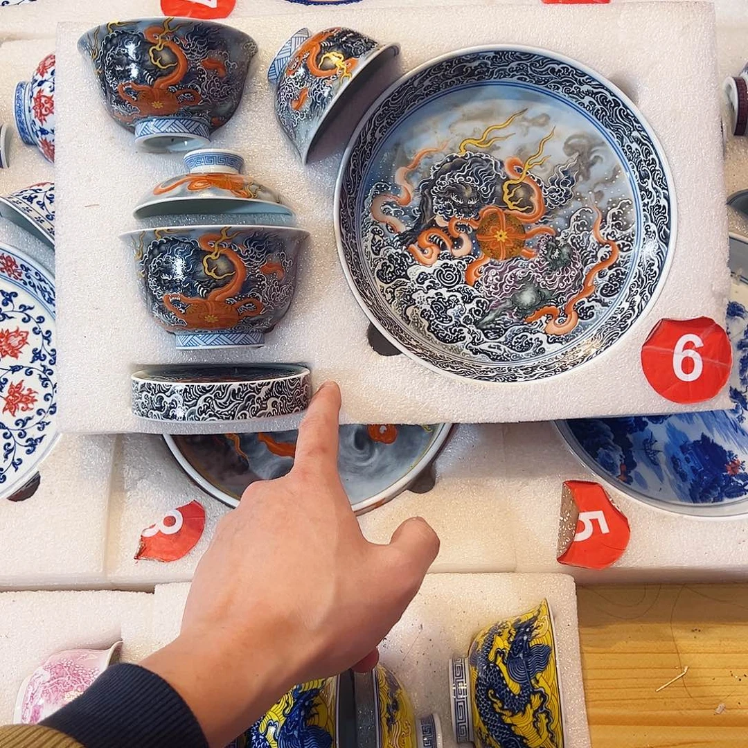 果****墨彩双狮绣球五件套