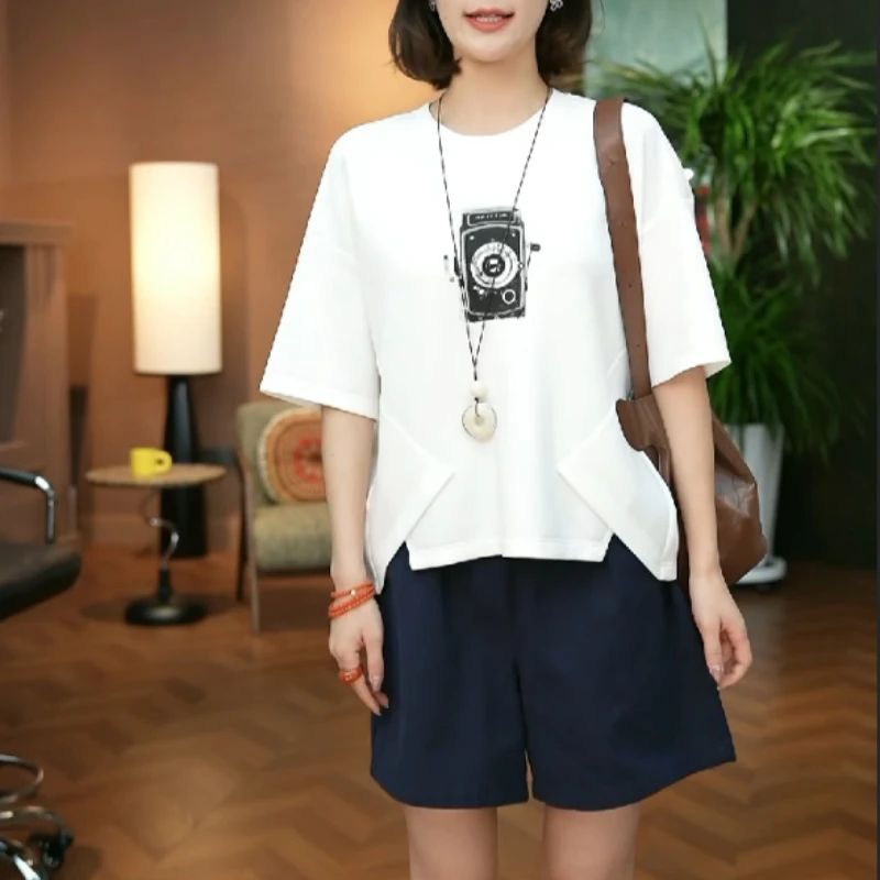 2025夏季新款轻奢感宽松t恤洋气遮肚显瘦印花短袖百搭休闲上衣女