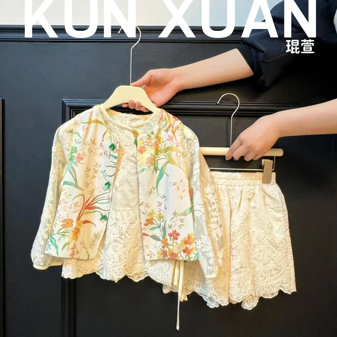 【琨萱】“花想容”新款女童新中式系列国风外套吊带短裤套 SU56T044