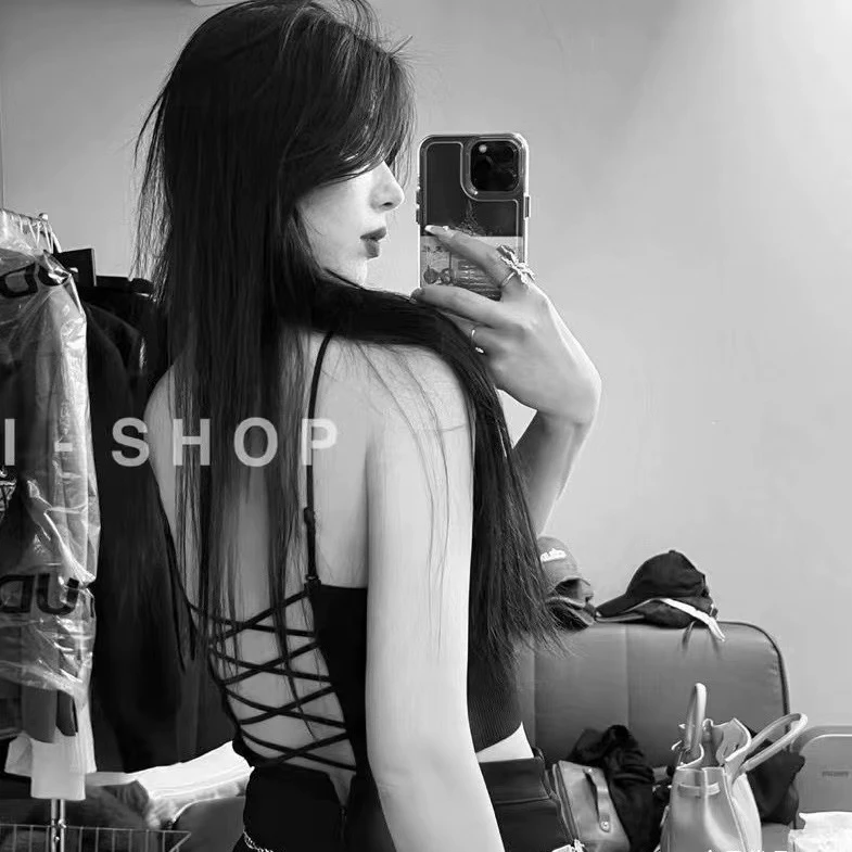 Bamancai-交叉镂空露背美背百搭小吊带一体自带胸垫式吊带打底夏