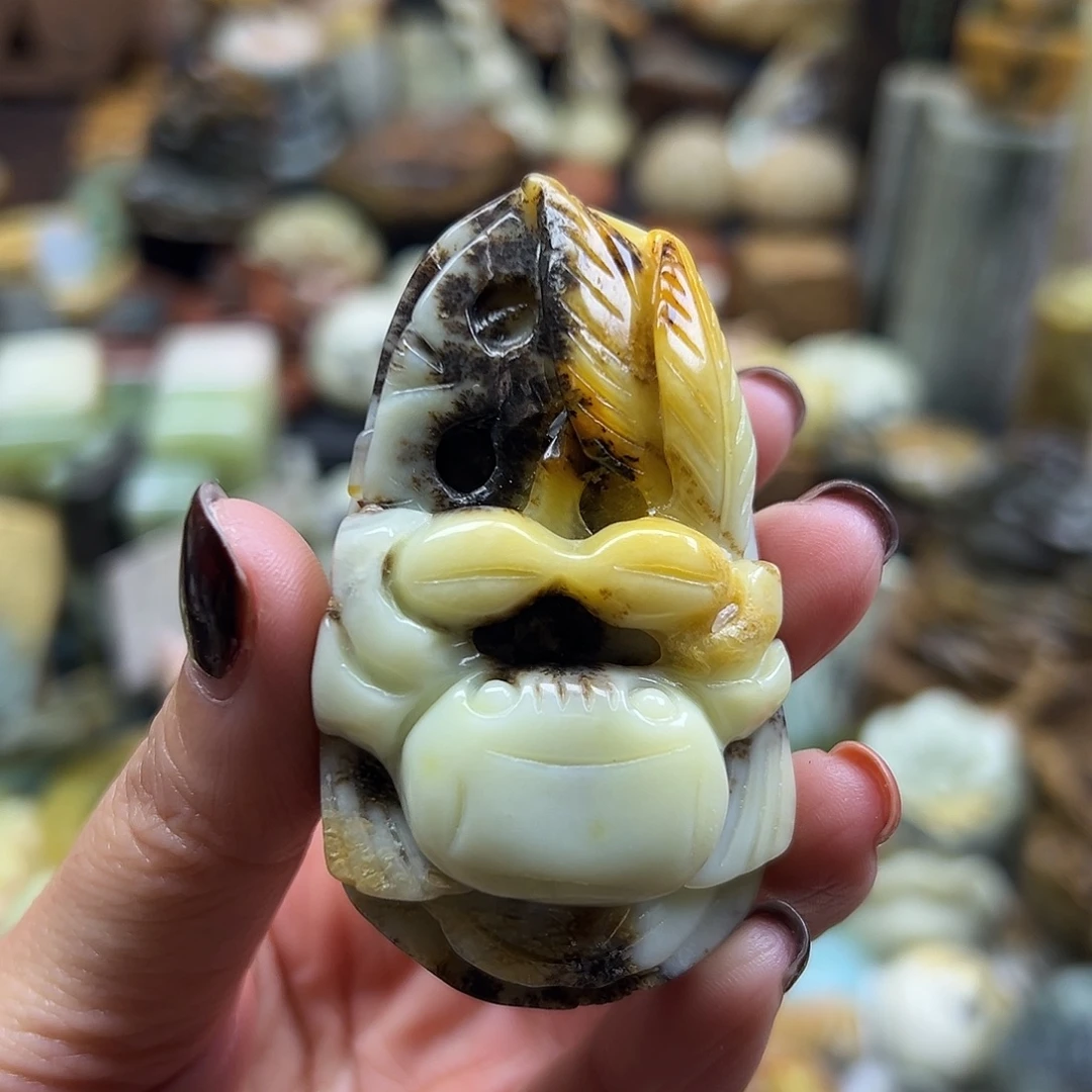 岫玉未镶嵌颈饰花玉原皮螃蟹