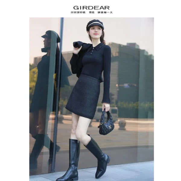 GIRDEAR/哥弟POLO领长袖常规袖毛针织衫修身显瘦翻领上衣138099