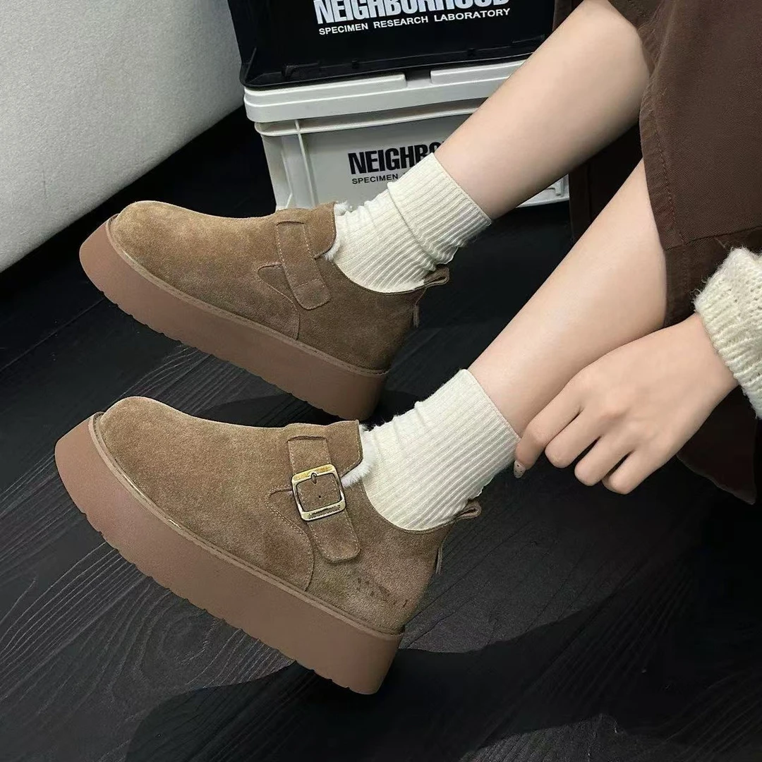 C9577  卡绿绒里 2025新款复古一脚蹬平底内增高博肯单鞋