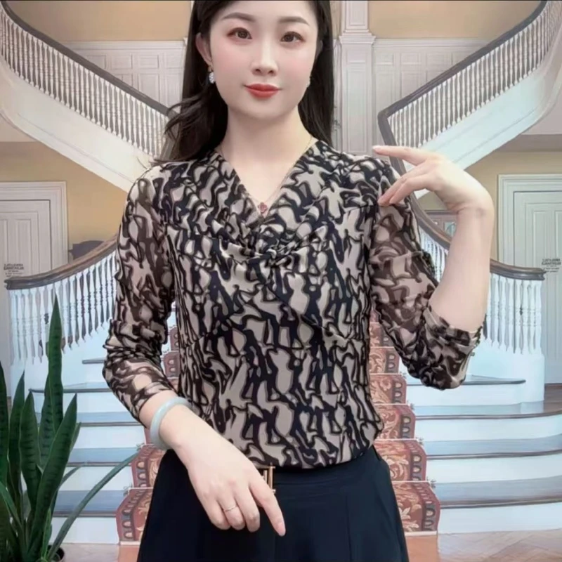25年秋新款百搭女装气质显瘦妈妈装洋气V领中袖和长袖女士上衣088
