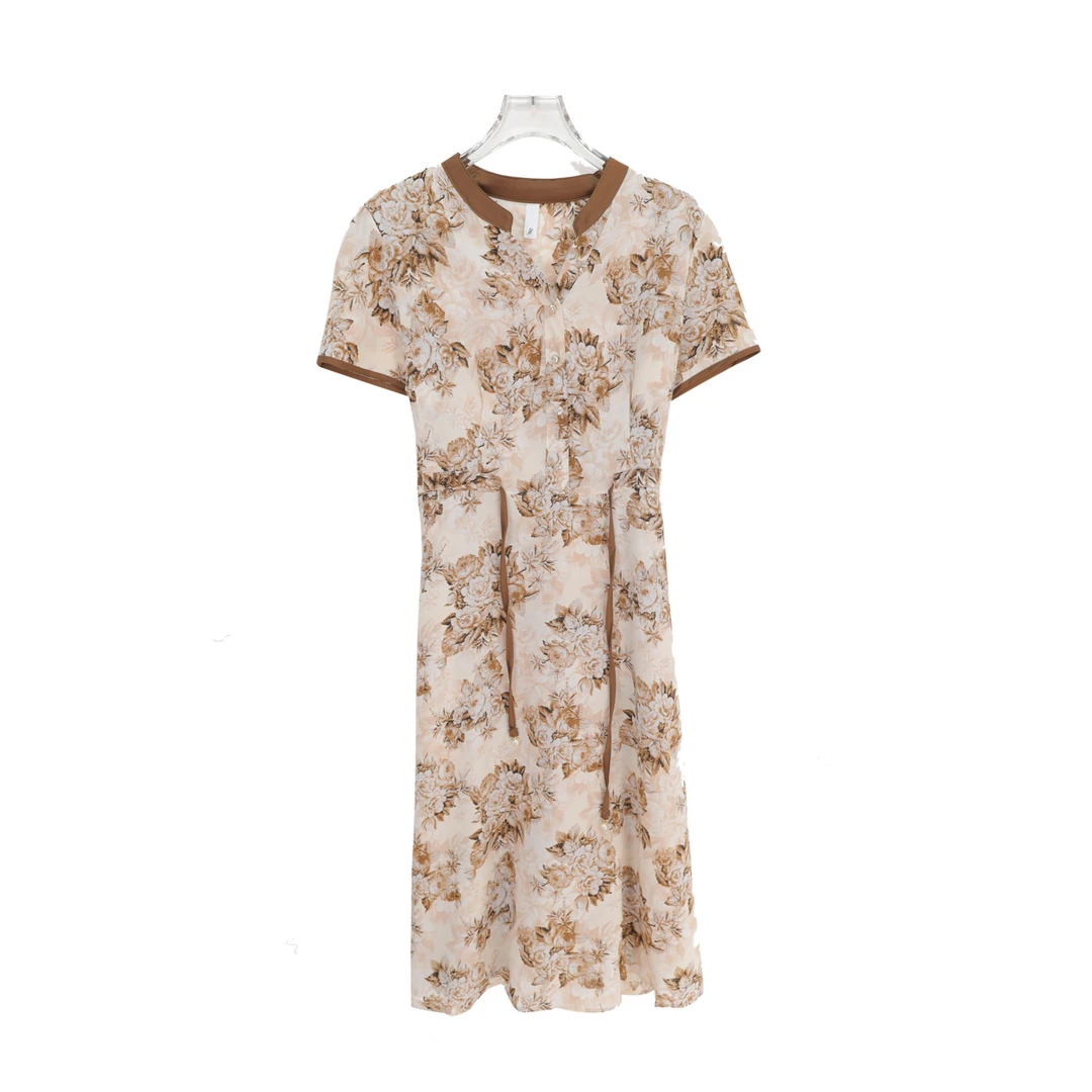 夏季印花优雅长款收腰显瘦连衣裙S636