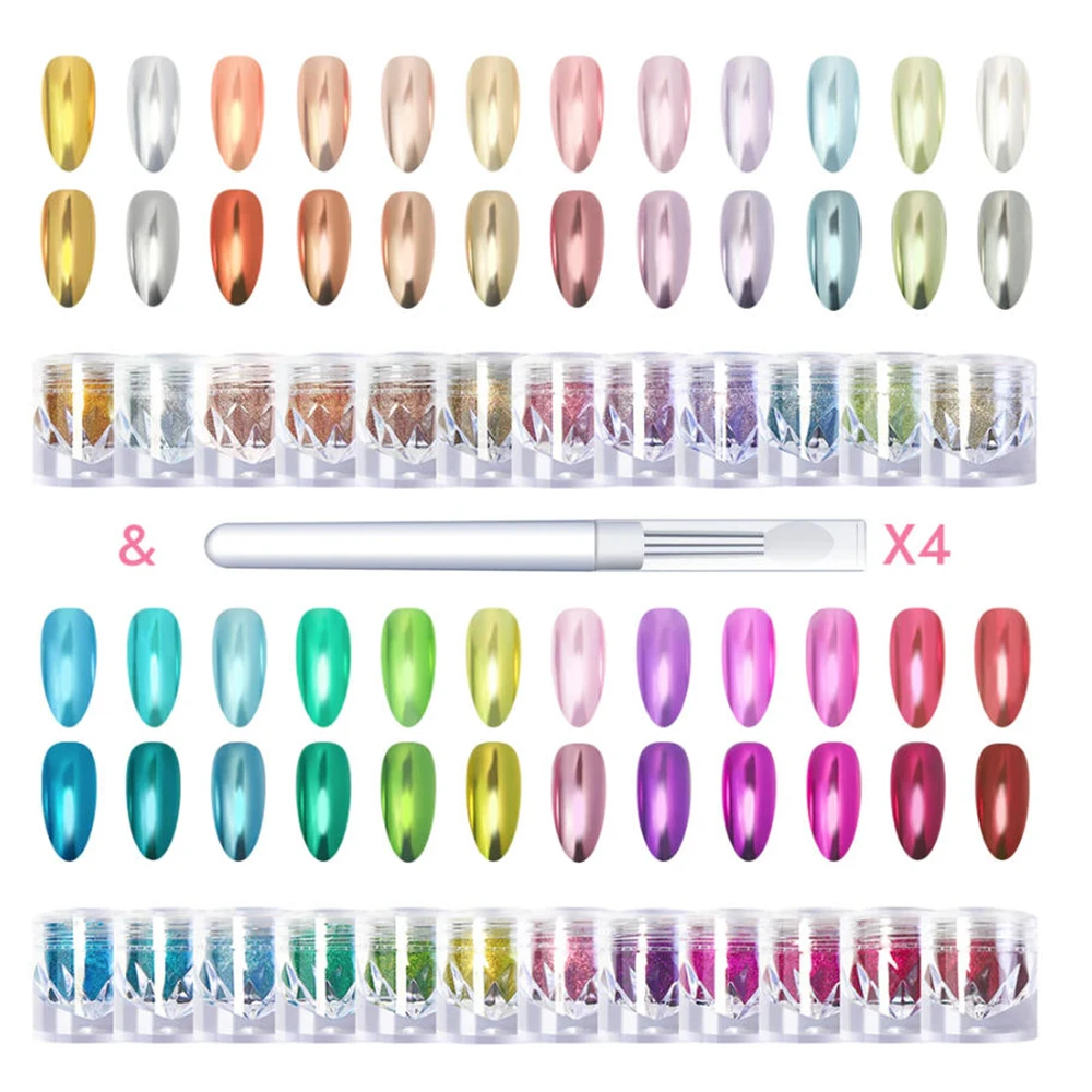 8色套装多巴胺色彩美甲魔镜粉超亮镜面钛金超细电镀金属镜面粉