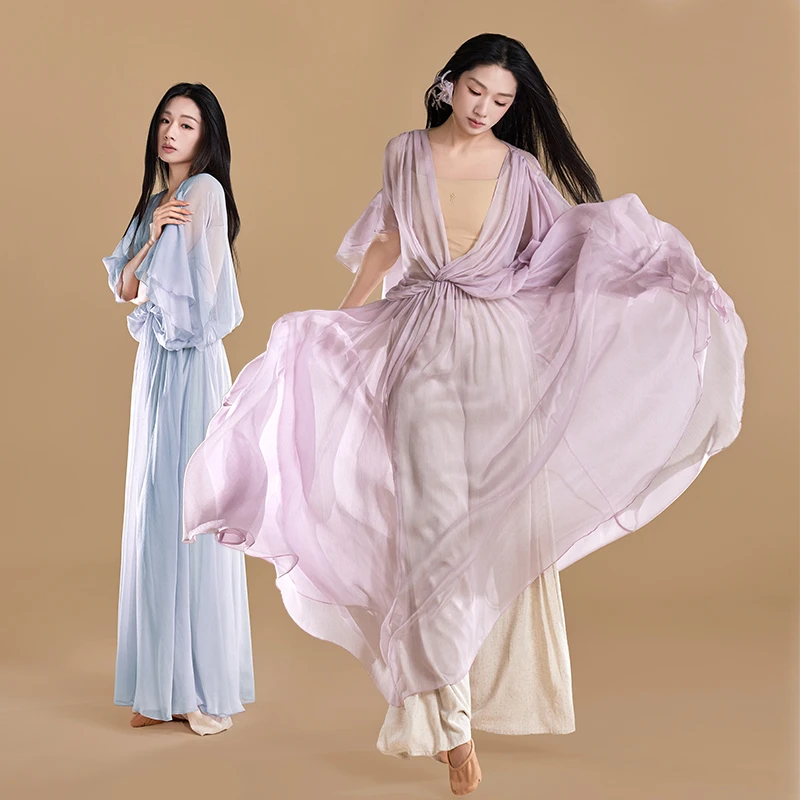 诗意花朵仙气风飘逸风舞蹈服许愿池少女新连衣裙轻盈坠感显高瘦